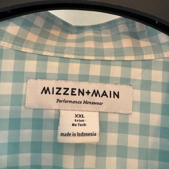 Mizzen + Main Shirt  XXL Mens Trim No Tuck Blue Plaid Performance Button Down - Picture 2 of 6